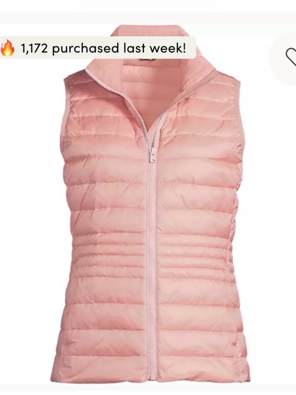 Ladies plus 1x LAND ENDS Lightweight Pink  Packable 800 Down vest NWT